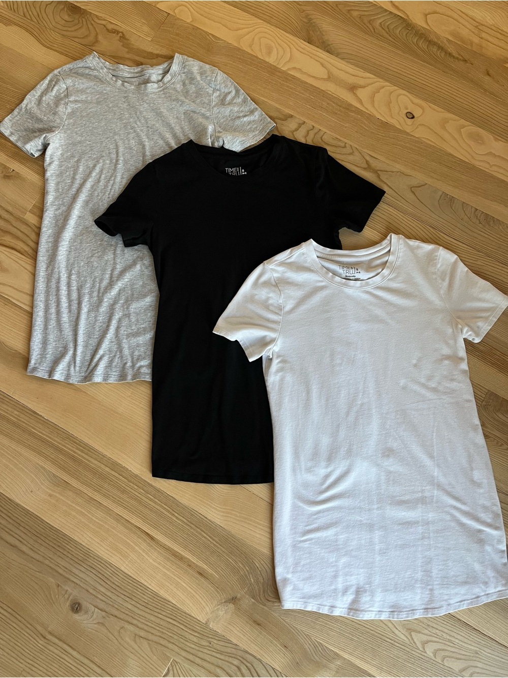 Time and Tru Maternity Short Sleeve Tee Trio - White, Black & Heather Gray
